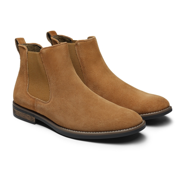 Men's Plain-Toe Suede Chelsea Boots - TAN - 5
